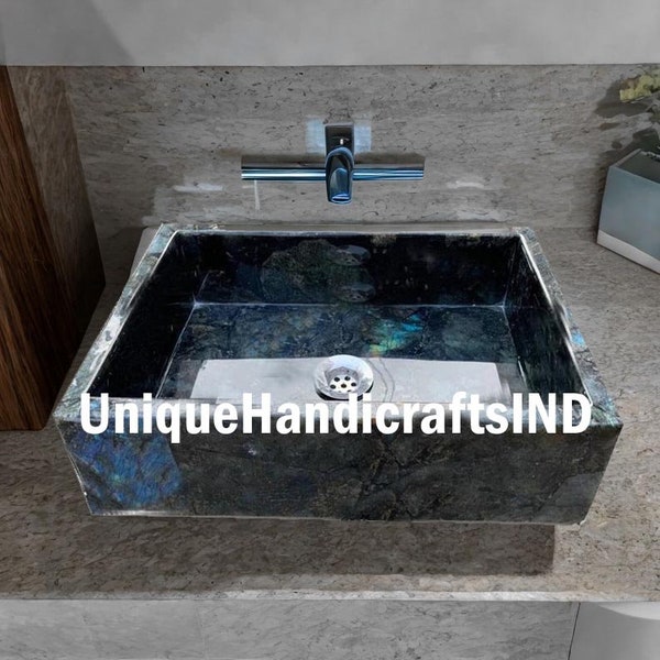 Labradorite Stone Top Sink/Washbasin, Labradorite Inlay Stone Top Geometrical Design Bathroom/Kitchen Accessories, Vessel Bathroom Decor