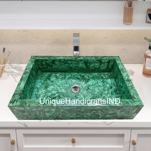 Handmade Marble Sink: Malachite Inlay Stone, Wall Mount