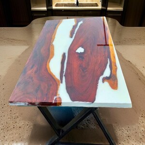 Handmade Live Edge Walnut River Table: Pearl White Epoxy Resin