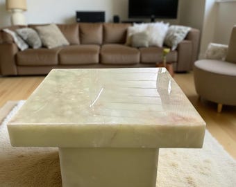 Handmade Square Onyx Coffee Table, Low Plinth Accent Stand