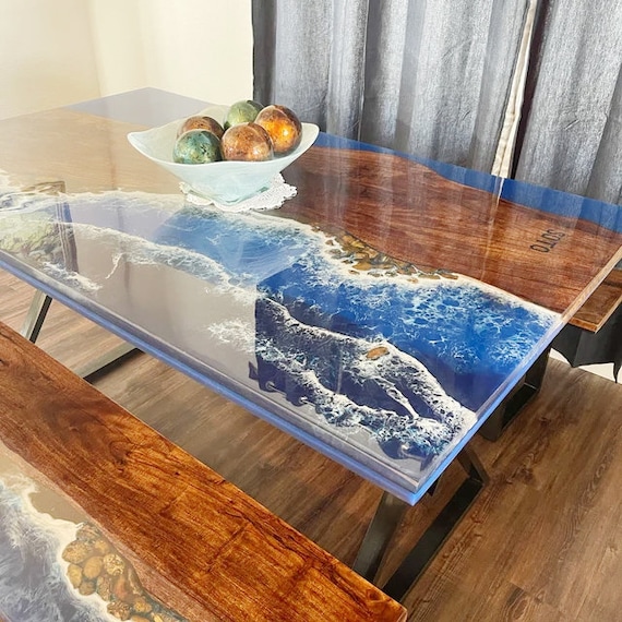 Epoxy Table Top / Wooden Epoxy Dining Table Top / Blue Ocean - Etsy