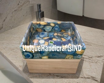 Handmade Blue Agate Stone Sink: Natural Stone Basin, Bathroom Decor