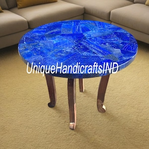 Handmade Blue Lapis Lazuli Round Table Top: Inlay Art Decor (Customisable)