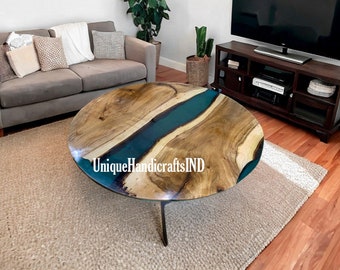 Epoxy Coffee Table Top  in Teal color epoxy