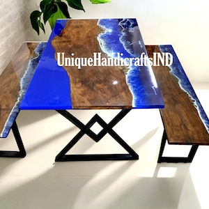 Epoxy River Table, Blue Epoxy Table, Natural Wood Dining Table, Live Edge Table, Walnut Resin Coffee Table Desk Countertops