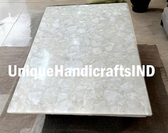Handmade White Quartz Dining Table Top: Translucent Agate Kitchen Island