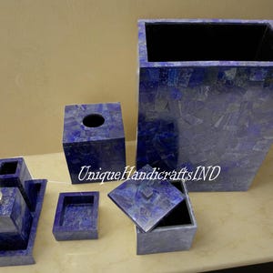 Badezimmerzubehör-Set, 7-teiliges Lapis Lazuli Badezimmerset, Zahnbürstenhalter, Seifenspender, Taschentuchbox, Badezimmerdekor