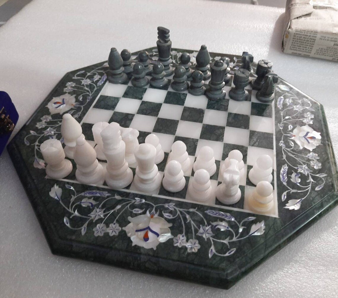 Chess Board Marble With Marble Pieces stone Inlaid & Stone Etsy India