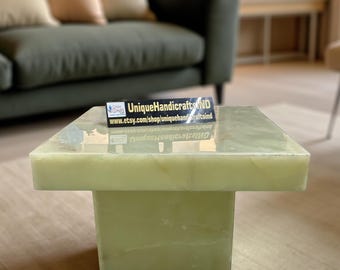 Handmade Onyx Coffee Table | Low Accent Plinth Stand | Luxury Stone Table for Living Room