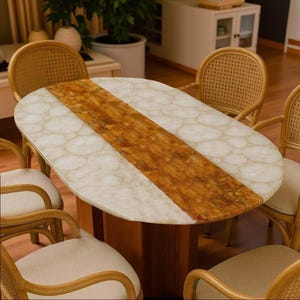 White Quartz & Petrified Wood Table – Handmade Natural Stone Accent Table, Rustic Luxury Furniture, Unique Home Decor