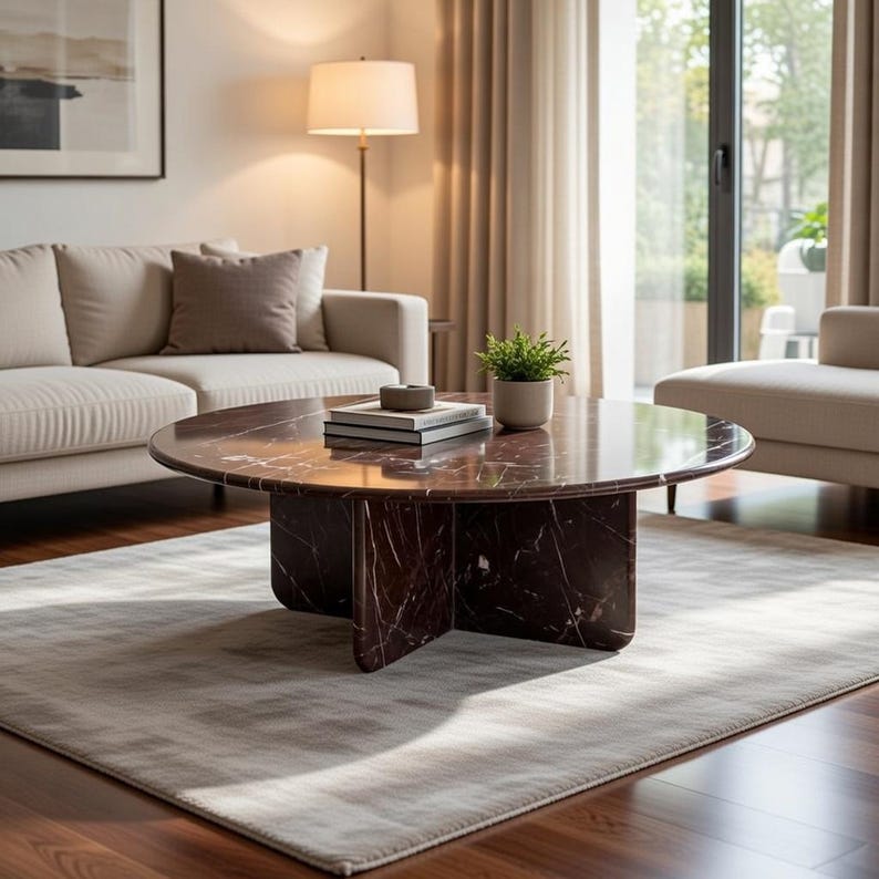 Modern Rosso Levanto Red Marble Table | Custom Stone Coffee & Dining Table image 4