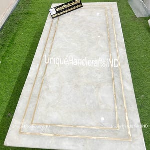 Custom Quartz Countertops, Quartz Table top ,  Quartz Stone Kitchen Countertops, Stone Kitchen Island Bar, Brass work around the border