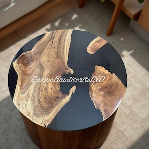 Black Epoxy Resin Round Table – Coffee Table, Dining Table, Handmade Wooden Furniture for Living Room or Home Decor