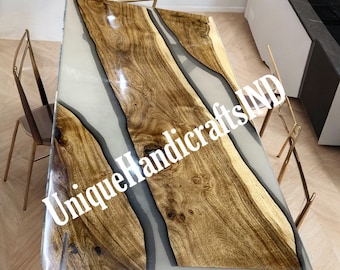 Epoxy Table Top, center Table ,Clear Epoxy Resin River Table, Natural Wood