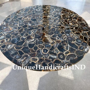 Black Agate Coffee table , Stone Center Dining Table ,Natural Stone Elegance for Your Home Decor Furniture , Custom made Gem stone table top