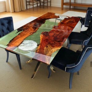 Custom Clear Epoxy Resin River Table – Solid Walnut Wood Dining Table – Live Edge Large Wooden Table – Handmade Epoxy Furniture