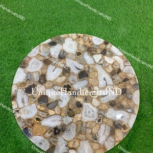 Mesa redonda de piedra para café, comedor, lateral y central con mosaicos de ágata natural, muebles coleccionables hechos a mano para decoración de sala de estar