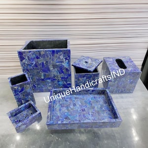 Badezimmer Set Lapis Lazuli Marmor Badezimmer Zubehör Set mit 7 Stück / Seifenspender / Mülleimer / Seifenschale / Waschtisch / Taschentuchbox