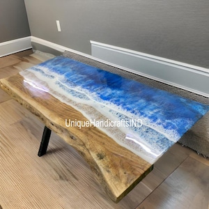 Ocean Table | Epoxy Resin Coffee Table | Ocean Art Dining ,Coffee, Side Table | Walnut Epoxy Round Table | Unique Coffee Table | Sea Table