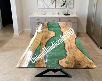 Handgemaakte Live Edge salontafel: groene epoxyharshouten tafel