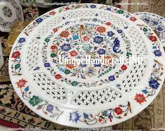 Mesa de Centro com Marchetaria de Mármore: Pietradura Peacock Art, Decoração de Casa