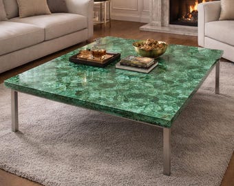 Handmade Malachite Table Top: Semi Precious Stone Inlay