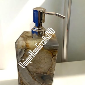 Soap Dispenser With Natural Agate Stone Arts/ bathroom bottles, shampoo bottle Bathroom Accessories Gift For Him / Her