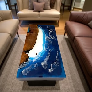 Handmade Live Edge Epoxy Table: Ocean Blue Resin Wood Furniture