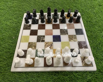 Marble Chess Set: Handmade Multi Stone Mosaic Art