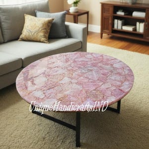 Rose Quartz Round Table Tops, Rose Quartz End Table, Handmade Side Table Decor, Living Room Table, Corner Table Tops Handmade Gift