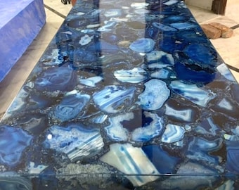 Handmade Blue Agate Countertop Slab: Translucent Stone Table Top