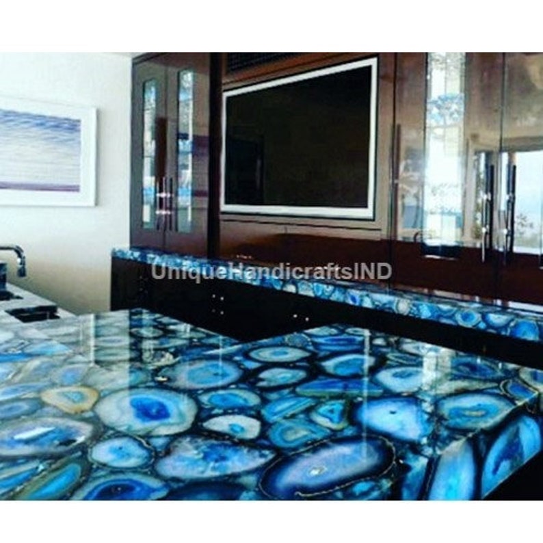 Blue Agate Countertop Blue Agate Dining Table Blue Agate Etsy