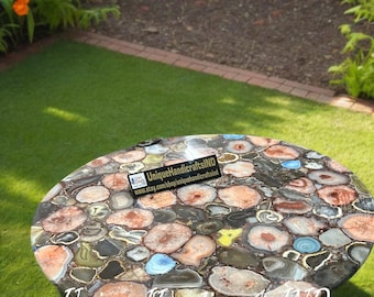 Luxury Mixed Agate Coffee Table | Round Gemstone Decor
