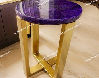 Eleganter Amethyststein Couchtisch mit Ständer - Luxus-Edelstein-Akzenttisch für Zuhause und Büro