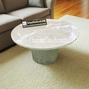 Buy Selenite Coffee Table With Selenite pedestal  Base , Sun Burst stone pattern , Selenite Gem stone Furniture  Arts Home Decor Furniture