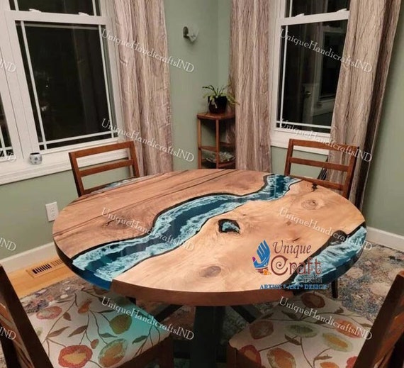 Epoxy Resin Table Blue River Table Top With Epoxy Acacia Etsy