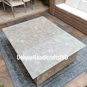 White Quartz Dining / Kitchen Counter Table Top Handmade Natural stones Home Office Interior Design
