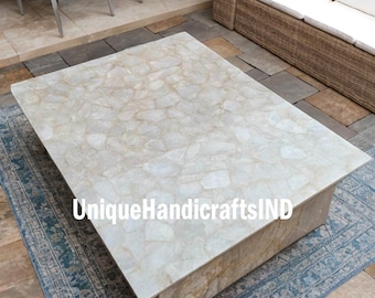 White Quartz Dining / Kitchen Counter Table Top Handmade Natural stones Home Office Interior Design