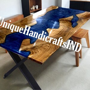 Epoxy Dining Table Top, Blue Epoxy Resin Table, River Coffee Table, Wood Dining Table, Custom Order, Epoxy Resin River Table, Natural Wood
