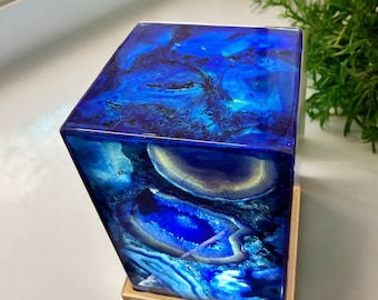 Blue Agate Table Lamp, Gemstone Night Light, Geode Home Decor