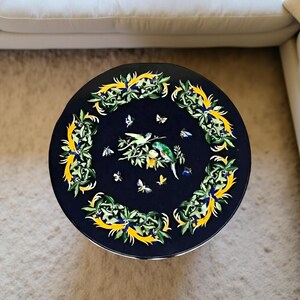 Handmade Black Marble Coffee Table Top: Pietra Dura Floral Inlay