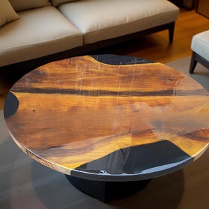 Handmade Black Epoxy Coffee Table: Round Wood Resin Tabletop