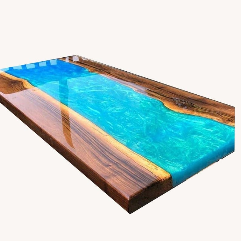 Custom Epoxy Ocean Blue Resin Coffee Table/ Dining Table Etsy
