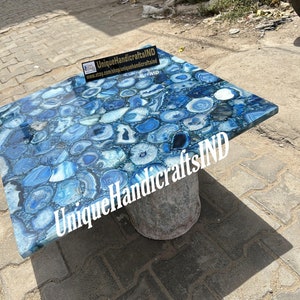 Buy Luxury Blue Agate Coffee Table In Square Shape You Can Use As a Garden Table, Office Table, Centre Table, Patio Table Mid Century Arts