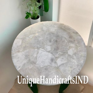 Handmade White Quartz Stone Table Top: Round Agate Center Table