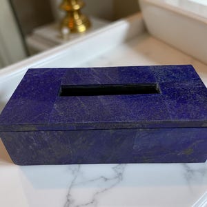 Handmade Lapis Lazuli Tissue Box: White Marble Stone Overlay