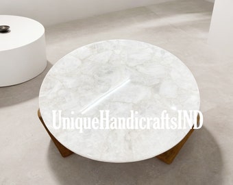 White Quartz Round Center Table Top / Natural Quartz Table Top / Quartz Desk Table Top Home Décor Interior