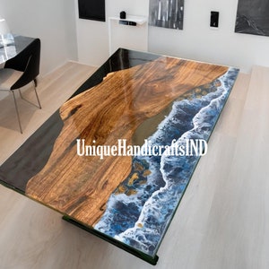 Ocean Wave Table / Custom Order Epoxy Resin Table / Farmhouse Dining Table / Ocean Table / Entryway Table for Home Decor