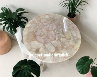 Handmade Round Pink Rose Quartz Coffee Table Top: Living Room Furniture