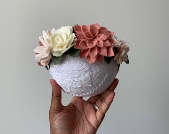 Neutral Summer Felt Flower Crown Headband